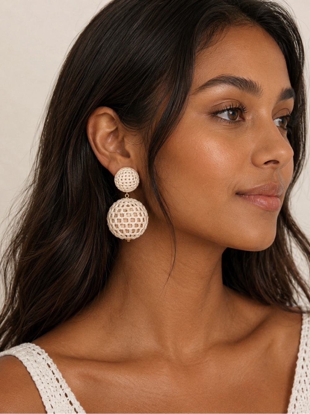 TUCKERNUCK Cream Netting Lantern Crochet Statement Drop Earrings NWT